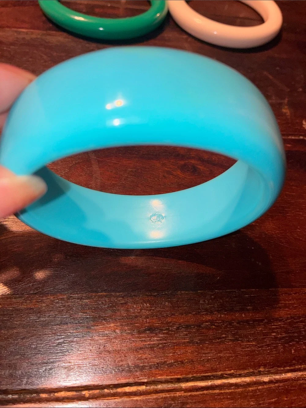 Green White and Turquoise Colored Resin Bangle Bracelets Set of 3 - Unbranded